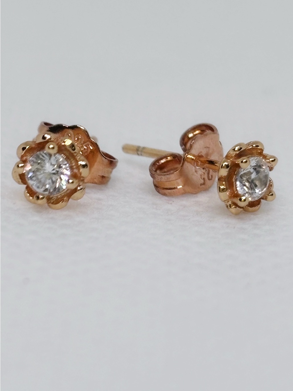 18k Rose Gold Plated Sterling Silver Flower Solitaire Stud Post Back Earrings
